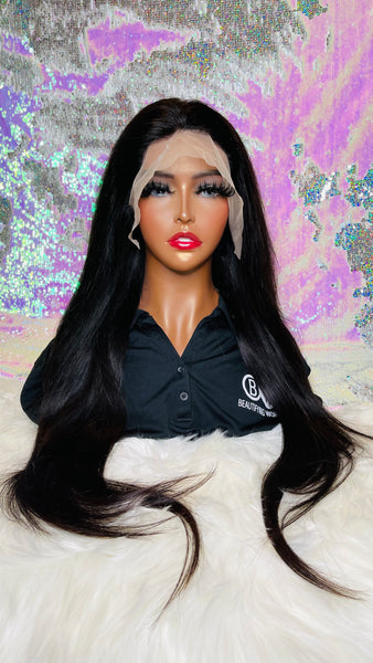 1B STRAIGHT SWISS FULL LACE FRONTAL 13X4,13X6 WIG 200% (SILVER)