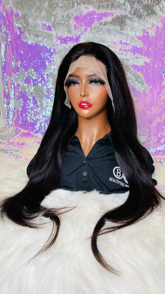 1B STRAIGHT SWISS FULL LACE FRONTAL 13X4,13X6 WIG 200% (SILVER)