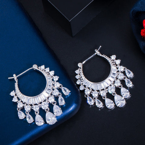 Luxury Circle Dangling Water Drop Tassel Earrings