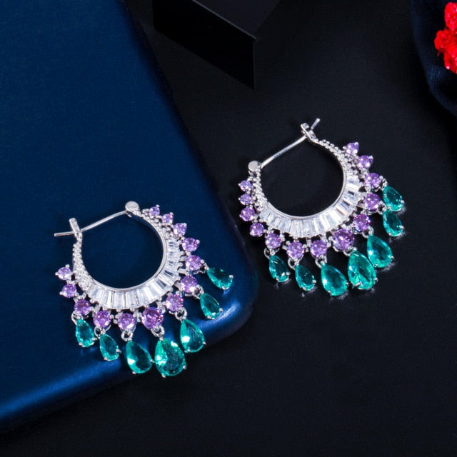 Luxury Circle Dangling Water Drop Tassel Earrings