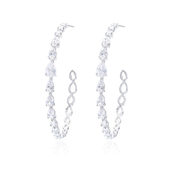 j Crystal Stone Semi Round Hoop Earrings j