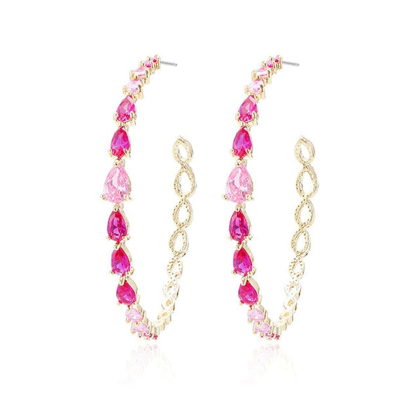 j Crystal Stone Semi Round Hoop Earrings j