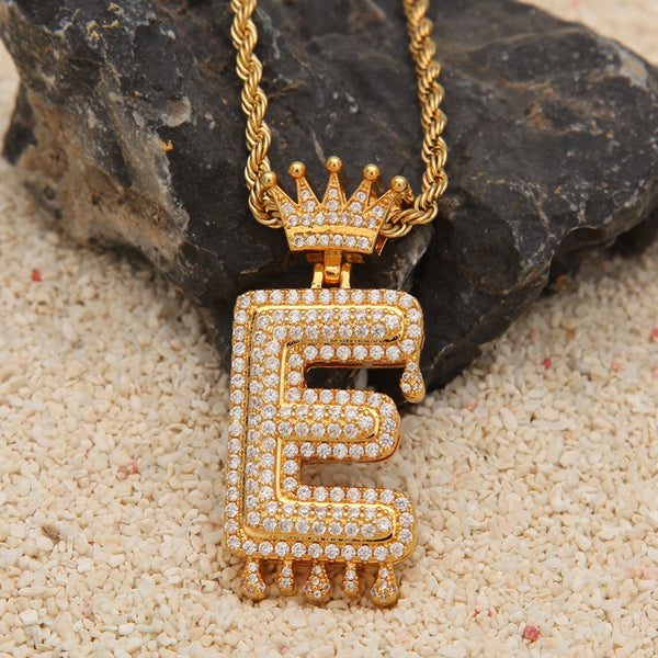 Custom Crown Bail Drip Initial Letters Chain Necklace