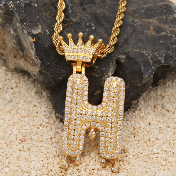 Custom Crown Bail Drip Initial Letters Chain Necklace