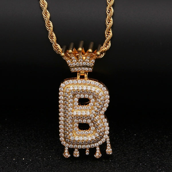 Custom Crown Bail Drip Initial Letters Chain Necklace