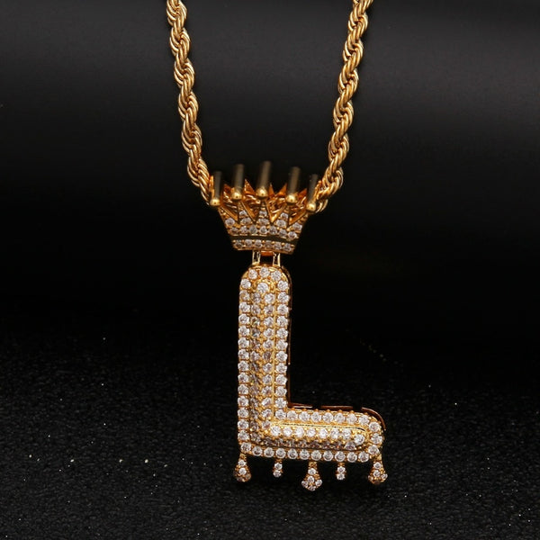 Custom Crown Bail Drip Initial Letters Chain Necklace