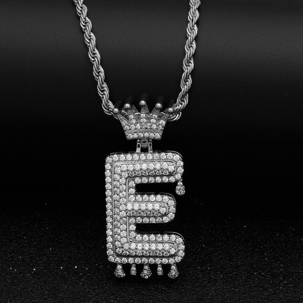 Custom Crown Bail Drip Initial Letters Chain Necklace