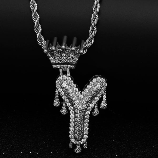 Custom Crown Bail Drip Initial Letters Chain Necklace