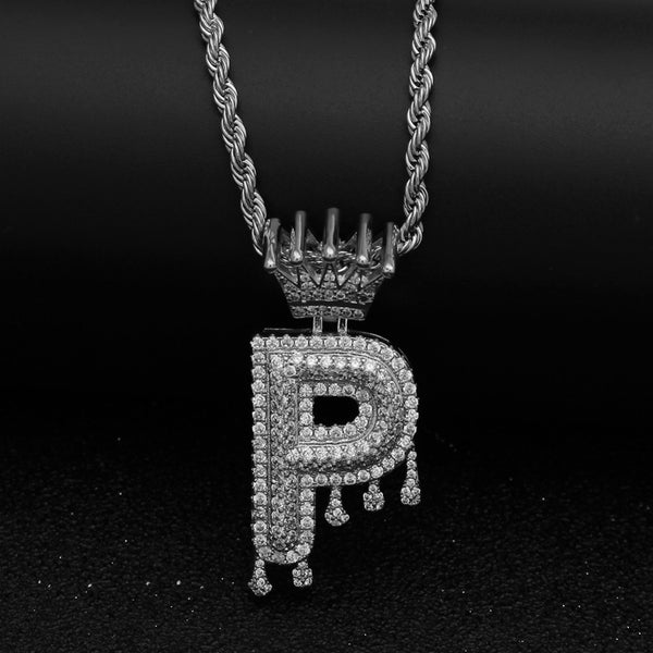 Custom Crown Bail Drip Initial Letters Chain Necklace