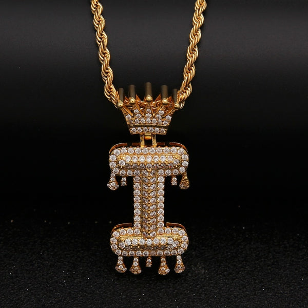 Custom Crown Bail Drip Initial Letters Chain Necklace