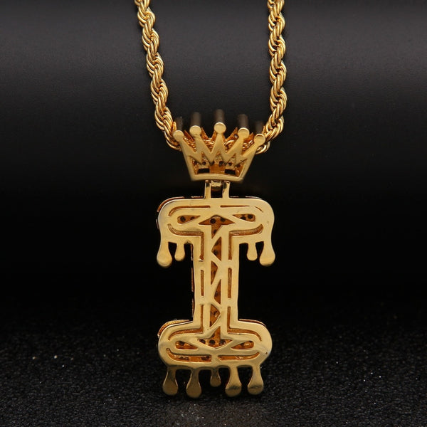 Custom Crown Bail Drip Initial Letters Chain Necklace