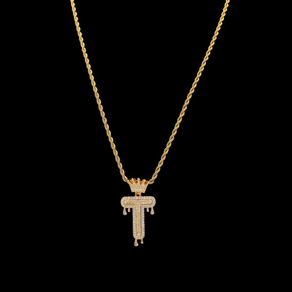 Custom Crown Bail Drip Initial Letters Chain Necklace