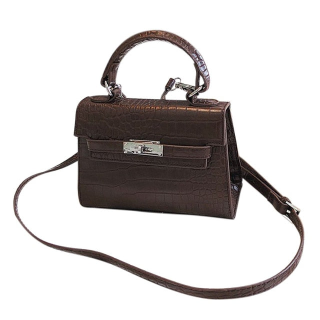 Mini Solid Rivet Lock Alligator Handbag