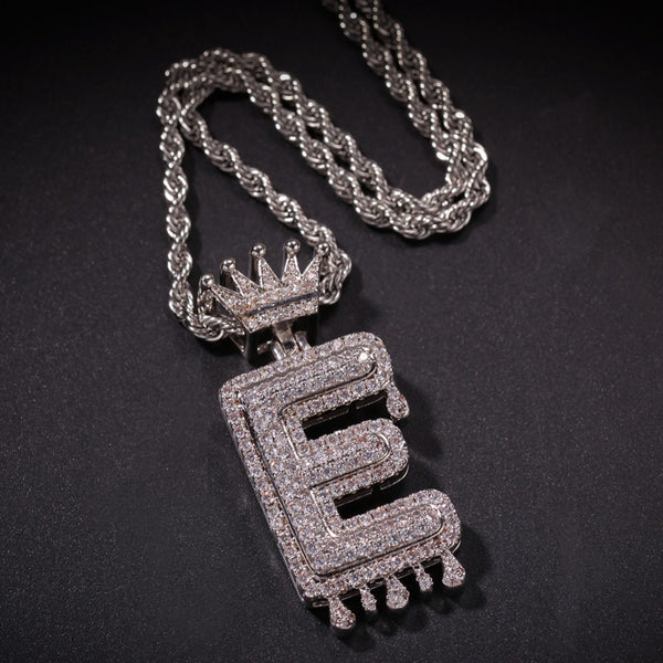 Custom Crown Bail Drip Initial Letters Chain Necklace