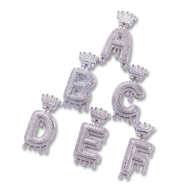 Custom Crown Bail Drip Initial Letters Chain Necklace