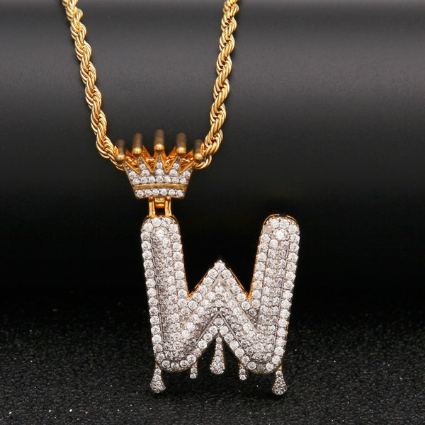 Custom Crown Bail Drip Initial Letters Chain Necklace