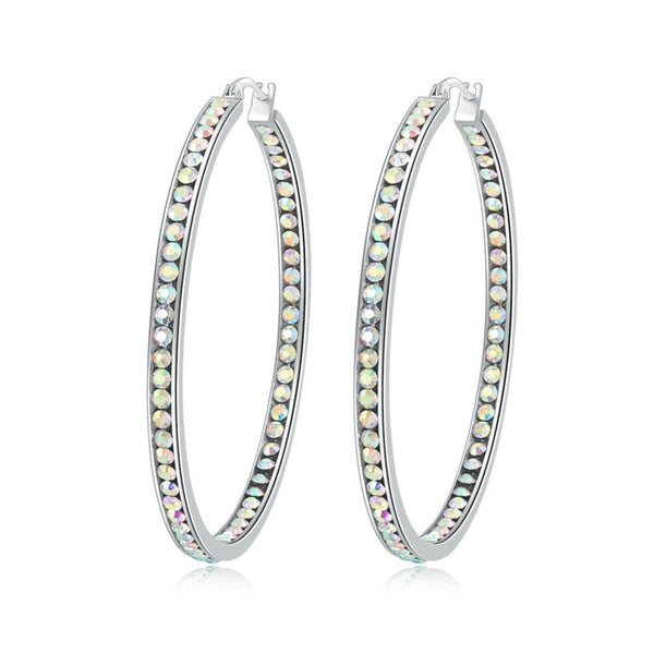 White Crystal Stone Large Hoop Earrings