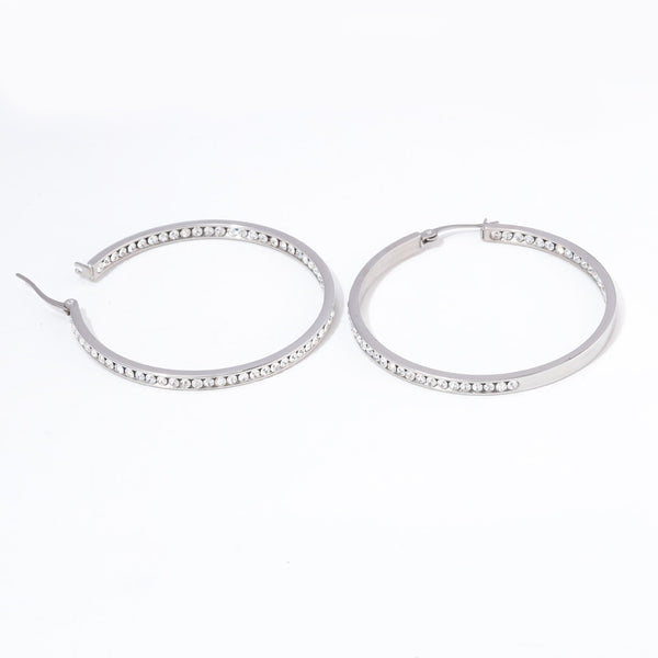 White Crystal Stone Large Hoop Earrings