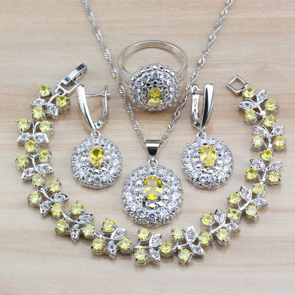 Crystal Yellow Zircon Round Jewelry Sets