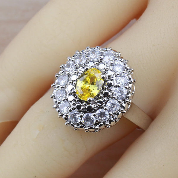 Crystal Yellow Zircon Round Jewelry Sets