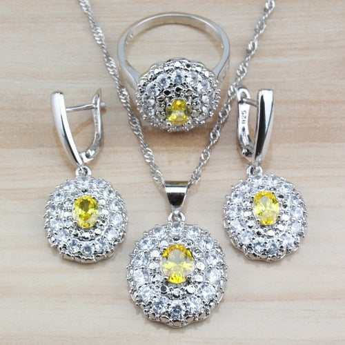 Crystal Yellow Zircon Round Jewelry Sets