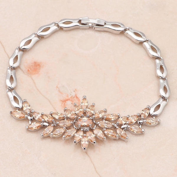 Champagne crystal Zircon Silver chain Bracelet