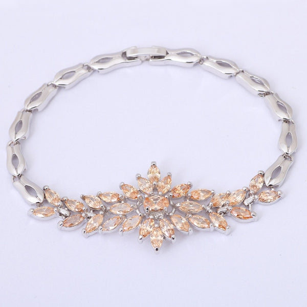 Champagne crystal Zircon Silver chain Bracelet