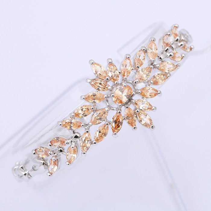 Champagne crystal Zircon Silver chain Bracelet