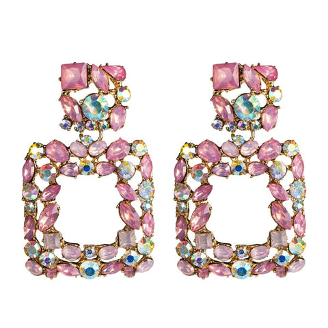 Square rhinestone big earrings