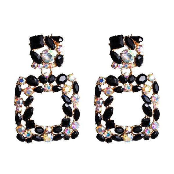 Square rhinestone big earrings