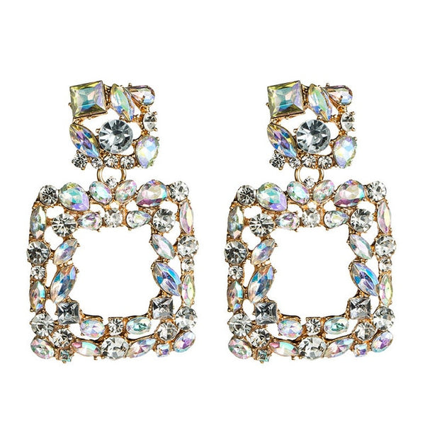 Square rhinestone big earrings