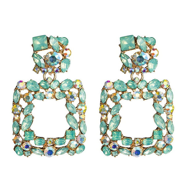 Square rhinestone big earrings