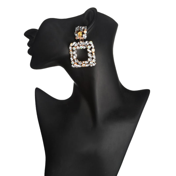 Square rhinestone big earrings